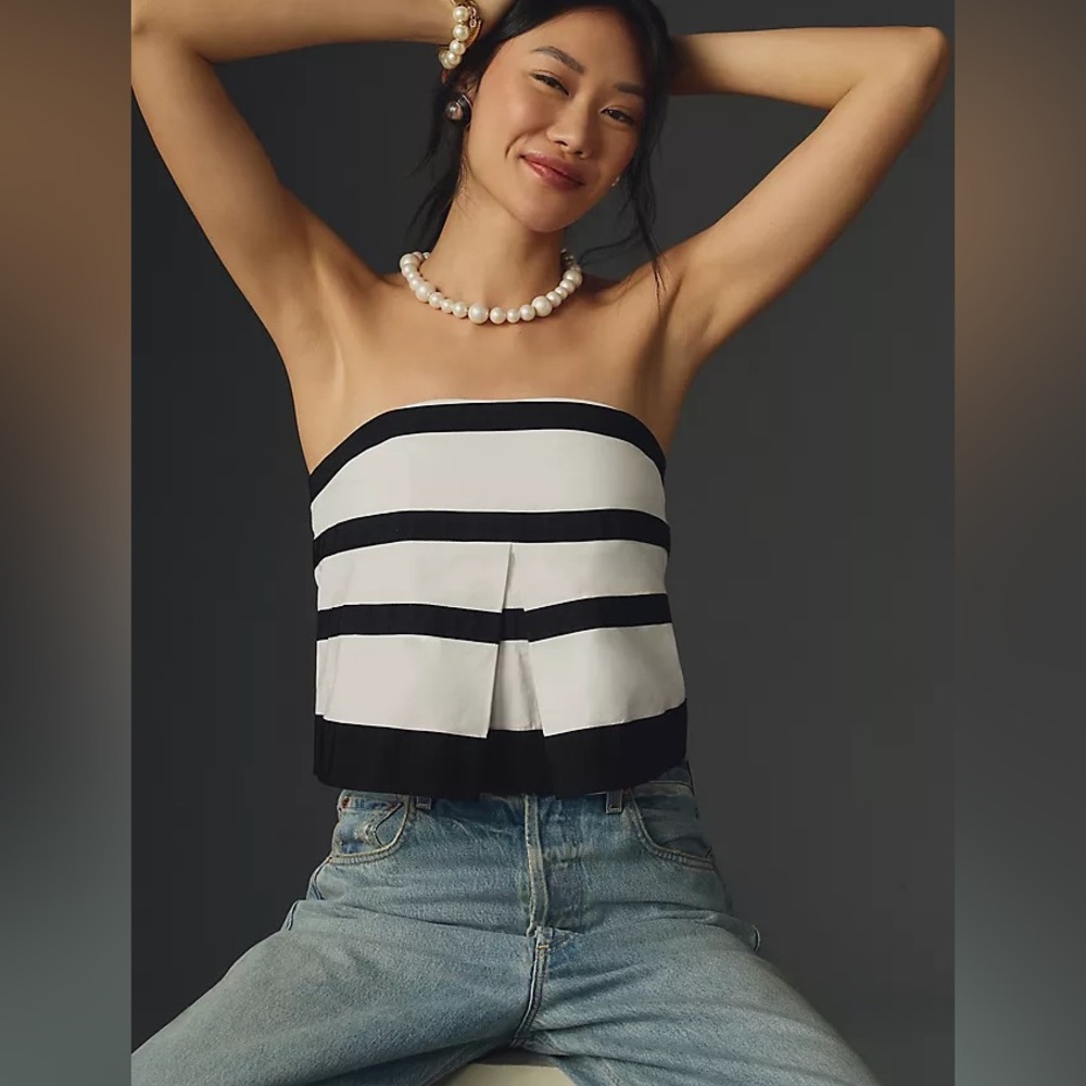 Brand new, strapless, black and white striped Maeve top from Anthropologie